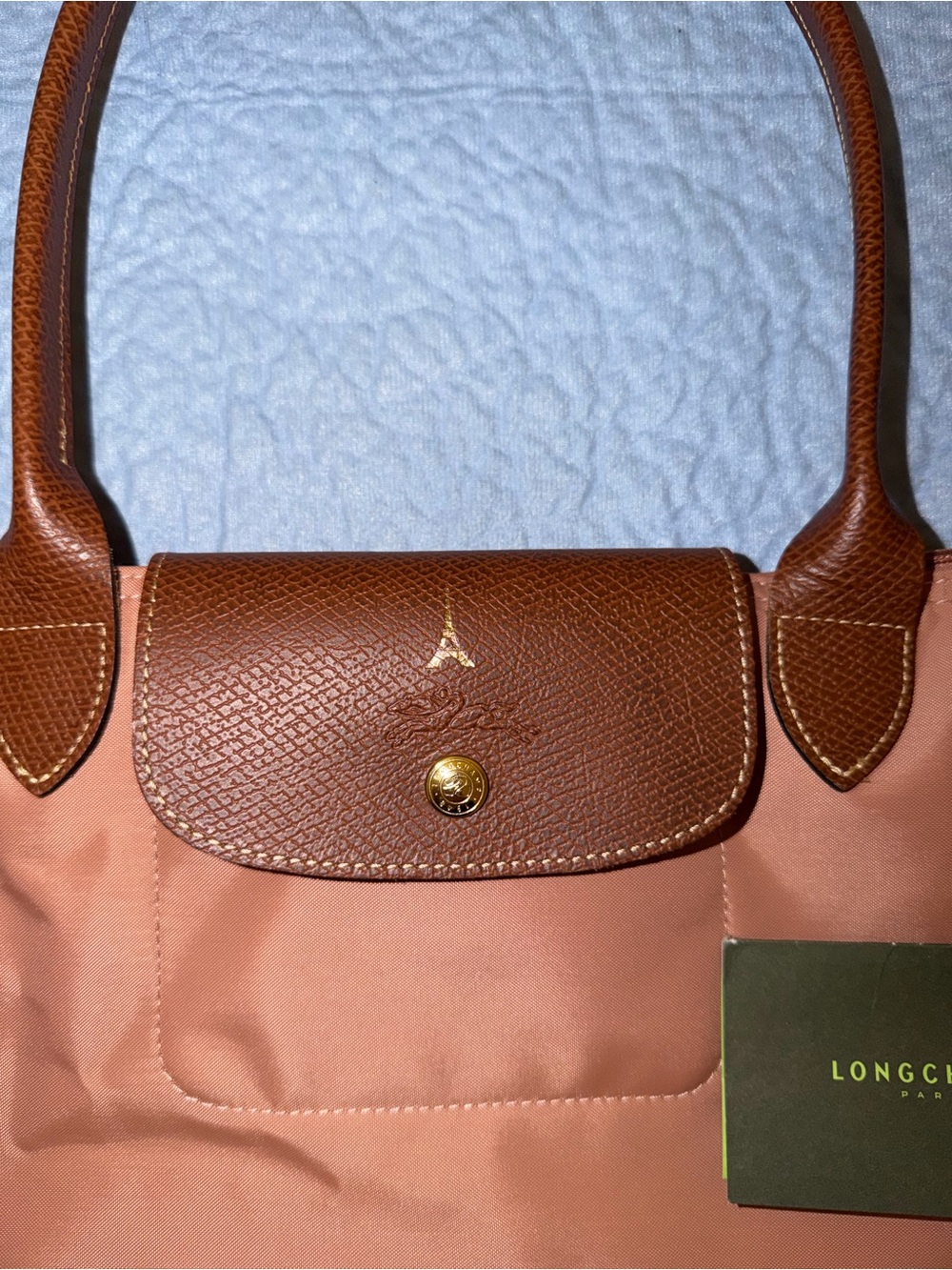 Longchamp Le Pliage Tote in Dusty Rose with Brown Trim - Picture 2 of 5